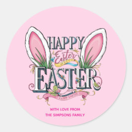 Pegatina Redonda Stylish bunny ears pink Happy Easter