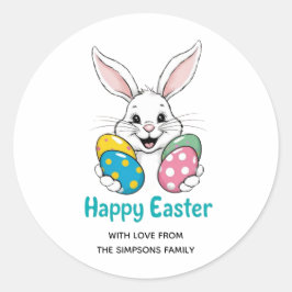 Pegatina Redonda Stylish bunny eggs Floral Happy Easter Sticker