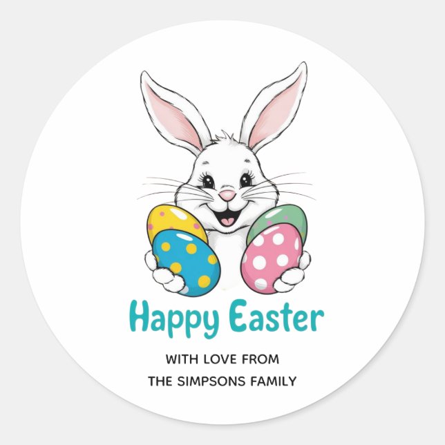 Pegatina Redonda Stylish bunny eggs Floral Happy Easter Sticker (Anverso)