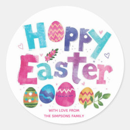 Pegatina Redonda Stylish Colorful Floral Happy Easter