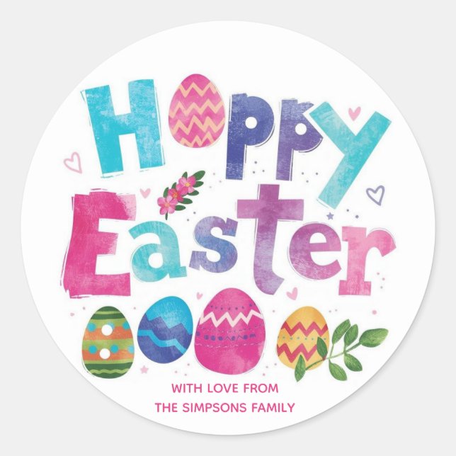 Pegatina Redonda Stylish Colorful Floral Happy Easter (Anverso)