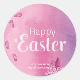 Pegatina Redonda Stylish cute Purple pink Happy Easter