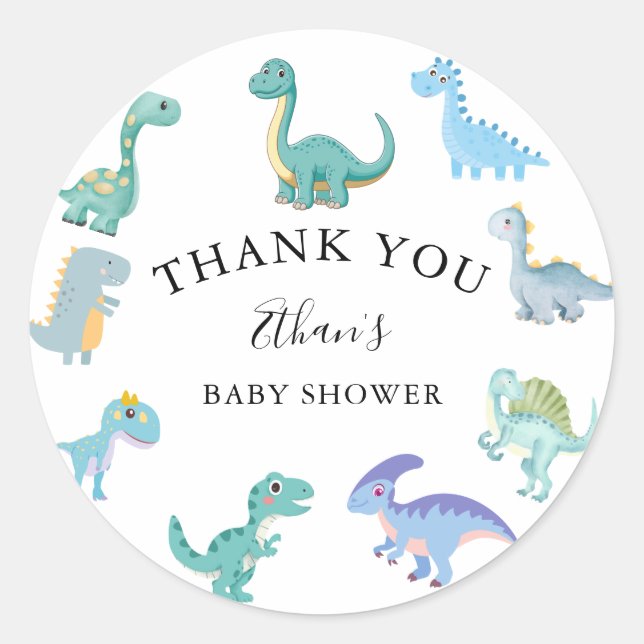 Pegatina Redonda Stylish Dinosaur Baby Shower White (Anverso)
