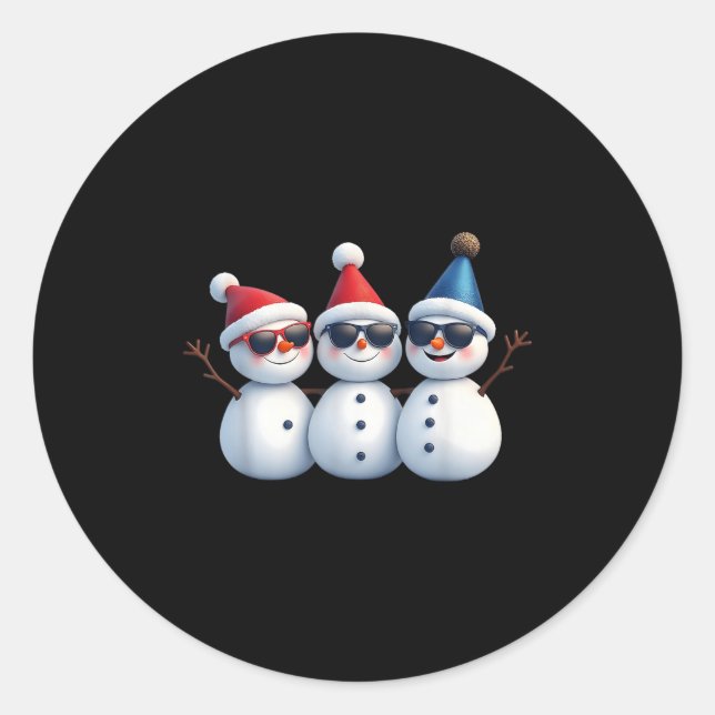 Pegatina Redonda Stylish Snowmen In Winter Wonderland 3 Snowmen Fri (Anverso)