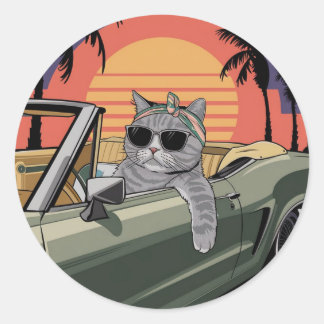 Pegatina Redonda Stylish Sunset Cat