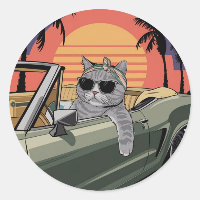 Pegatina Redonda Stylish Sunset Cat (Anverso)