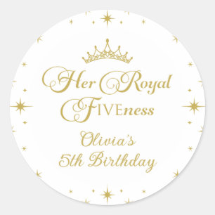 Pegatina Redonda Su Alteza Real Quinto Cumpleaños Princesa de Oro 5