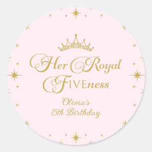 Pegatina Redonda Su Alteza Real Quinto Cumpleaños Princesa de Oro 5
