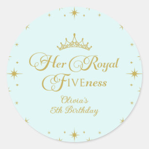 Pegatina Redonda Su Alteza Real Quinto Cumpleaños Princesa de Oro 5