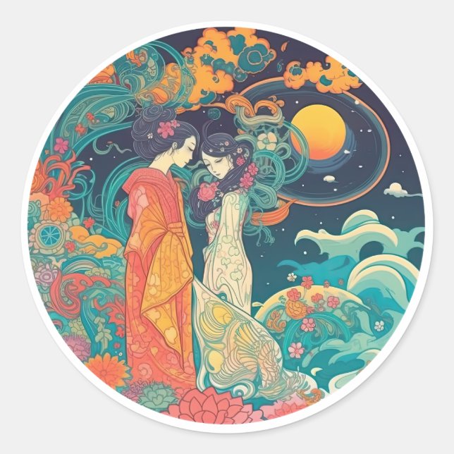 Pegatina Redonda Su amor, su camino (Anverso)