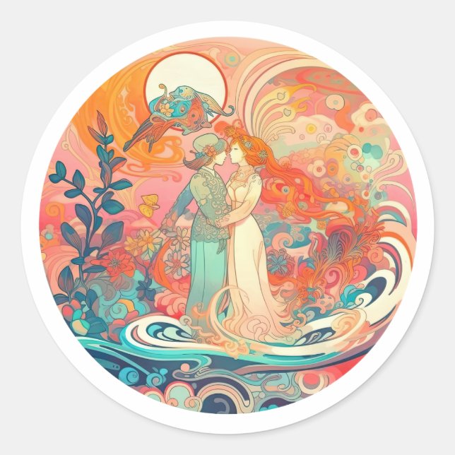 Pegatina Redonda Su amor, su camino (Anverso)