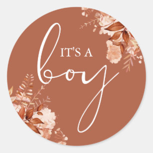 Pegatina Redonda Su bebé es niño Favor de baby shower de otoño