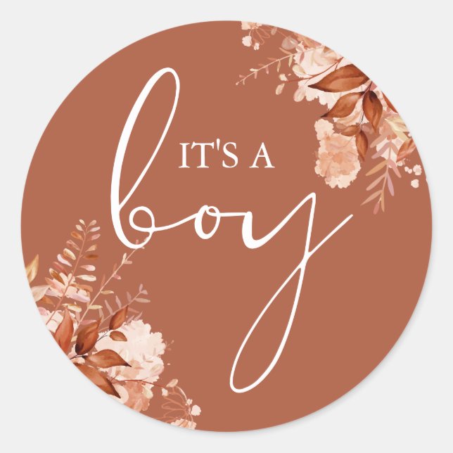Pegatina Redonda Su bebé es niño Favor de baby shower de otoño (Anverso)