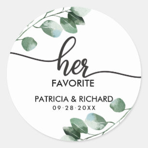 Pegatina Redonda Su boda de verde favorito de él y ella