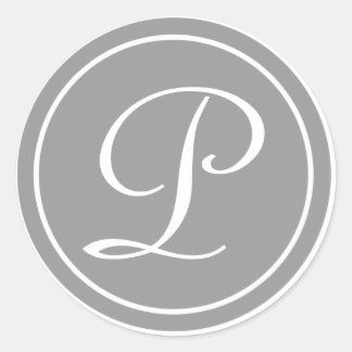 Pegatina Redonda Su Carta, Monograma P, Gris Inicial