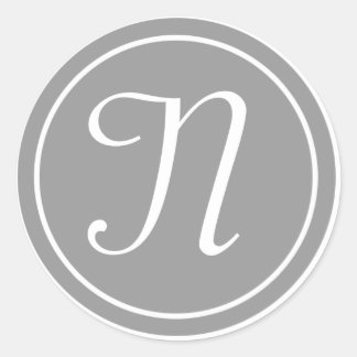 Pegatina Redonda Su Carta, Monograma Personalizado N Gris Inicial