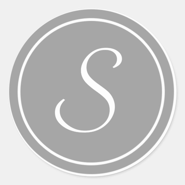 Pegatina Redonda Su Carta, Monograma S, Gris Inicial (Anverso)