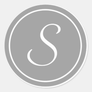 Pegatina Redonda Su Carta, Monograma S, Gris Inicial