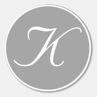 Pegatina Redonda Su carta, Personalizado Monograma K Gris inicial