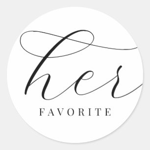 Pegatina Redonda Su favorita novia elegante blanca negra minimalist