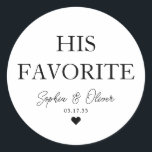 Pegatina Redonda SU FAVORITO Bañera DE postre Candy Bar Favor de la<br><div class="desc">Un clásico Pegatina Boda de Gracias Negro con "Su Favorito" en un clásico y elegante tipo de letra. Puede personalizarlo fácilmente con sus nombres y fecha de boda.</div>