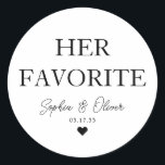 Pegatina Redonda Su FAVORITO postre Candy Bar Favor de la Boda del<br><div class="desc">Un clásico Pegatina Boda de Gracias Negro con "Su Favorito" en un clásico y elegante tipo de letra. Puede personalizarlo fácilmente con sus nombres y fecha de boda.</div>