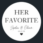 Pegatina Redonda Su FAVORITO postre Candy Bar Favor de la Boda del<br><div class="desc">Un clásico Pegatina Boda de Gracias Negro con "Su Favorito" en un clásico y elegante tipo de letra. Puede personalizarlo fácilmente con sus nombres y fecha de boda.</div>