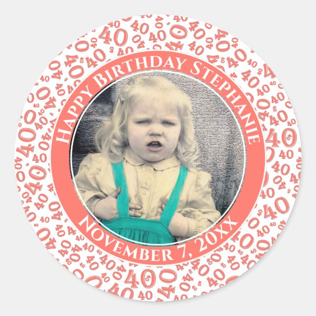 Pegatina Redonda Su foto 40.ª trama de patrón de número aleatorio (Anverso)