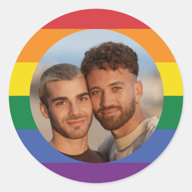 Pegatina Redonda Su foto bandera arcoiris (Anverso)