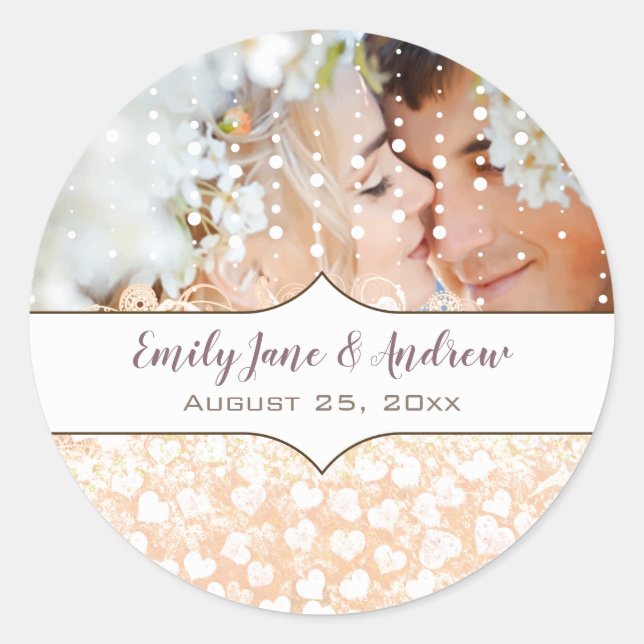 Pegatina Redonda Su foto Romántico HeartLeaf Rosa Oro Árbol Rosa (Anverso)