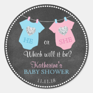 Pegatina Redonda Su género revela el Baby Shower de Chalkboard
