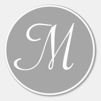 Pegatina Redonda Su Letra, Monograma Personalizado M Gris Inicial