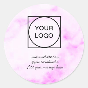 Pegatina Redonda Su logotipo aquí blanco simple MÁRMOL DE PINTURA C