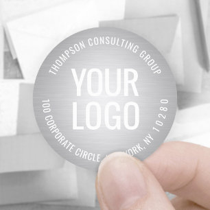 Pegatina Redonda Su logotipo de negocios Silver Faux Relieve metali