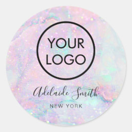 Pegatina Redonda su logotipo en mármol pastel