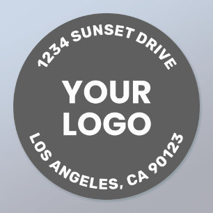 Pegatina Redonda Su logotipo   Fondo gris oscuro Texto blanco
