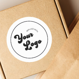 Pegatina Redonda Su logotipo retro Groovy aquí promocional de negoc