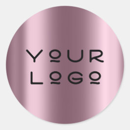 Pegatina Redonda Su logotipo Rosa en línea de minimalismo metálico 