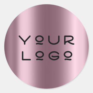 Pegatina Redonda Su logotipo Rosa en línea de minimalismo metálico