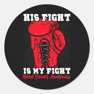 Pegatina Redonda Su Lucha Es Mi Lucha. Cáncer de sangre de boxeo de