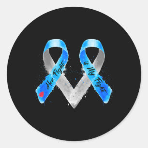 Pegatina Redonda Su Lucha Es Mi Lucha Por La Diabetes De Cinta Azul