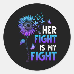 Pegatina Redonda Su Lucha Es Mi Lucha Verde azulada Y Purple Ribbon