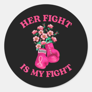 Pegatina Redonda Su Lucha Es Mi Pelea Boxing Pink Ribbon