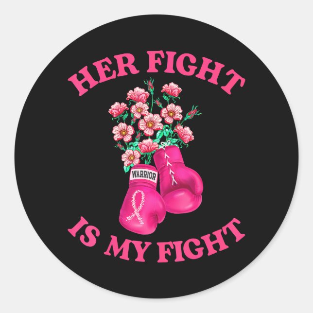 Pegatina Redonda Su Lucha Es Mi Pelea Boxing Pink Ribbon (Anverso)