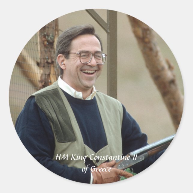Pegatina Redonda Su Majestad el Rey Constantino II de Grecia (Anverso)