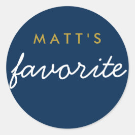 Pegatina Redonda "Su" Marina Favorita De Ropa De Ropa Azul Oro Blan