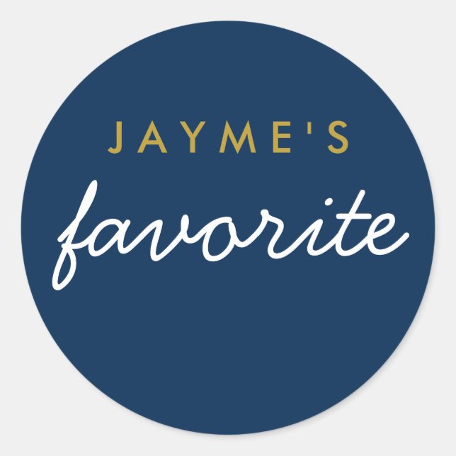 Pegatina Redonda "Su" Marina Favorita De Ropa De Ropa Azul Oro Blan (Anverso)