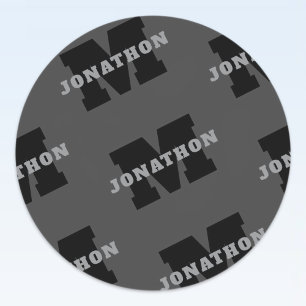 Pegatina Redonda Su nombre o nombre comercial   Gris Masculino Mode