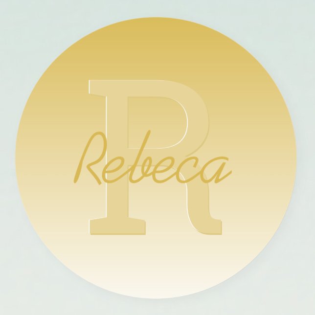 Pegatina Redonda Su nombre Personalizable Gold Ombre y Monograma (Subido por el creador)