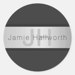 Pegatina Redonda Su nombre y su monograma | Grays and Faux Silver L